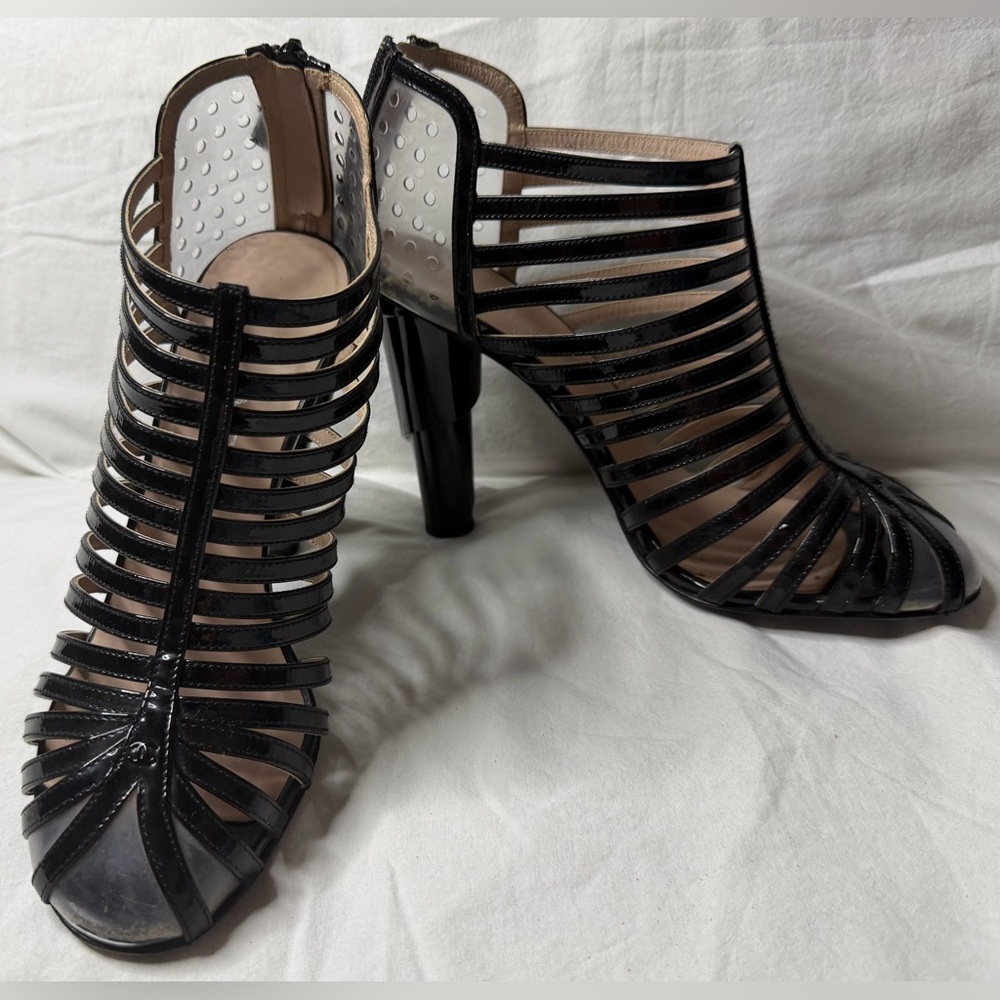 Chanel 2010 black clear lucite cage heels 39.5